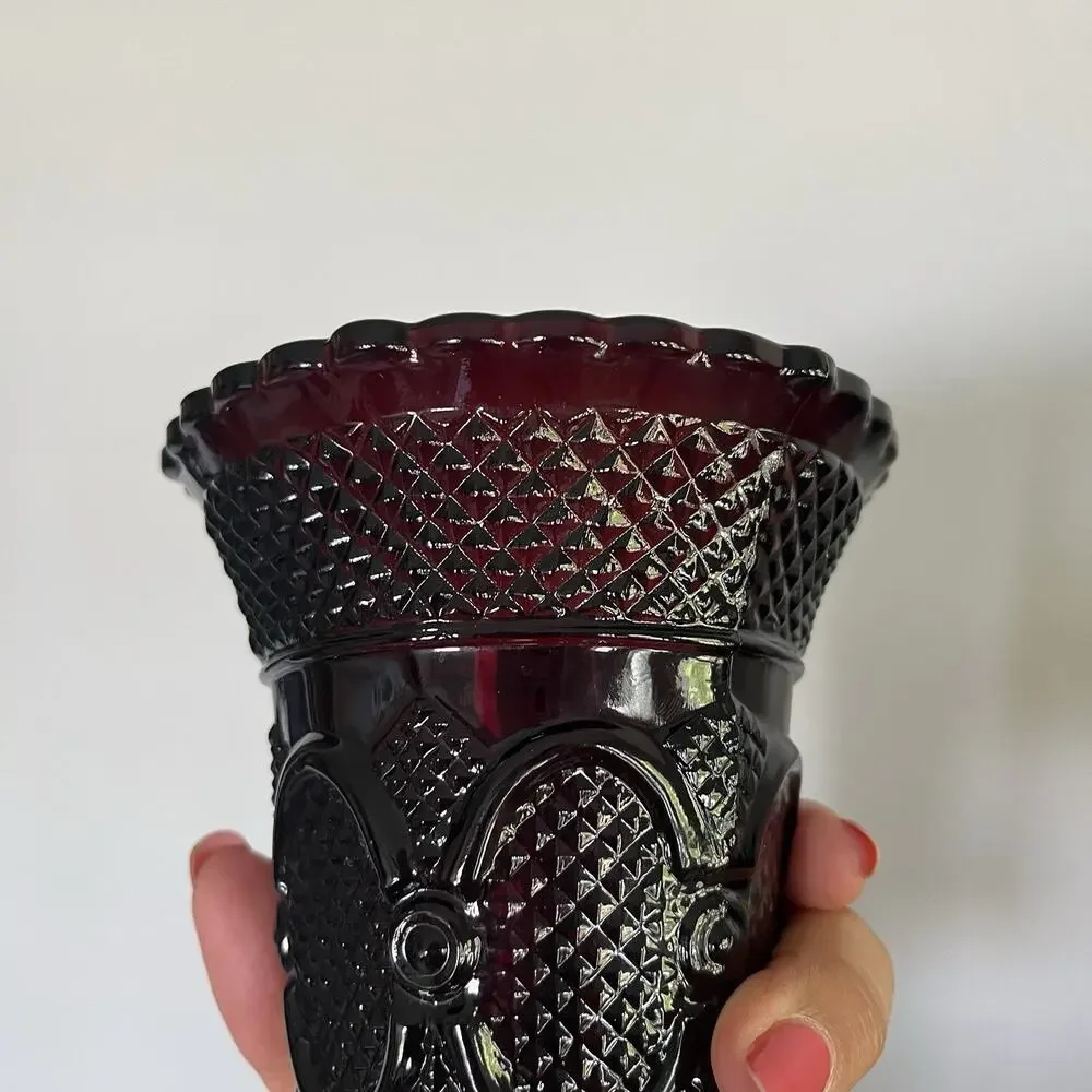 Avon ruby red Pedestal vase Cape Cod vintage glass, floral arrangements, decor